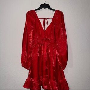 NWT Main Strip Red Satin Ruffle Mini Dress
